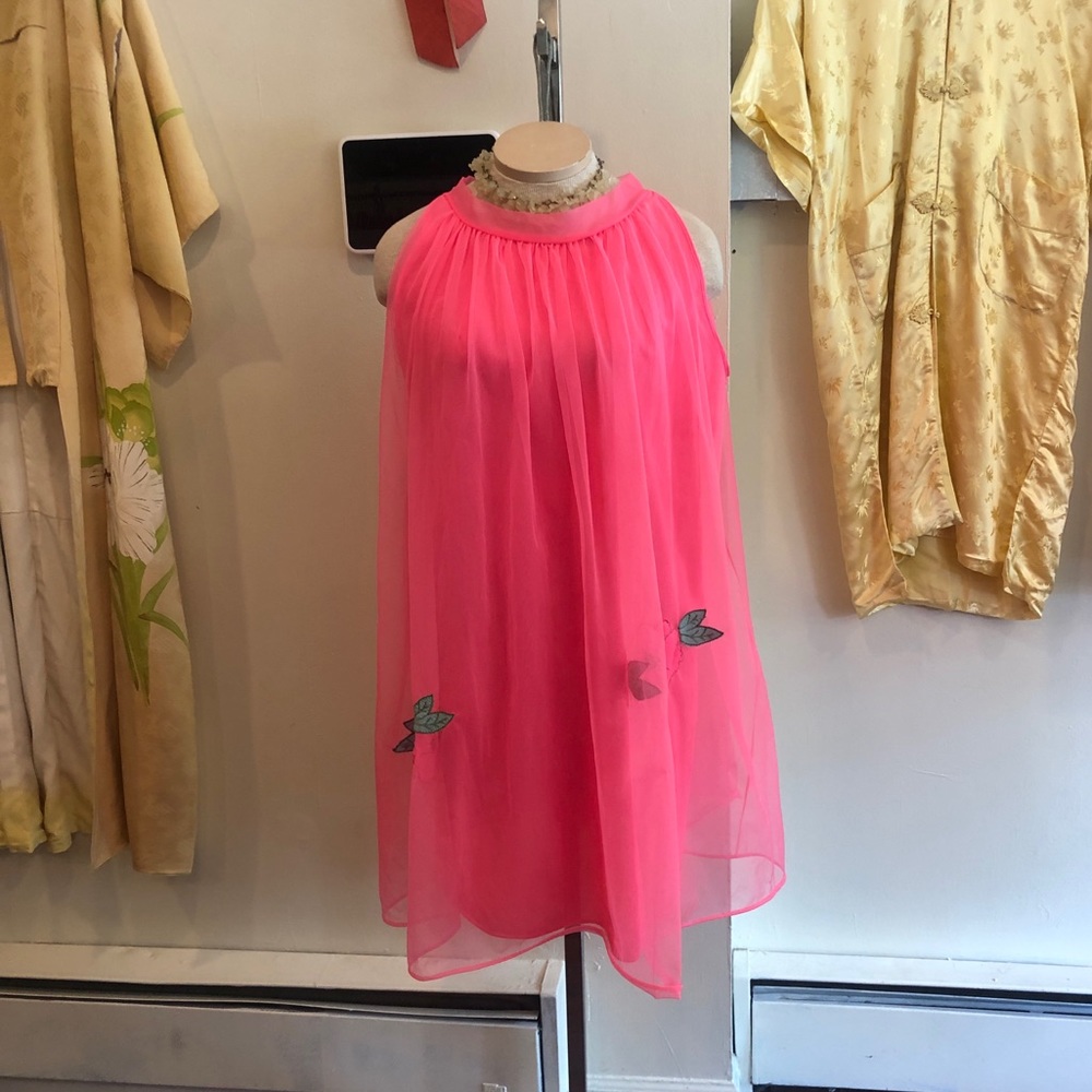 Vintage Neon Tent Dress with floral embellishments